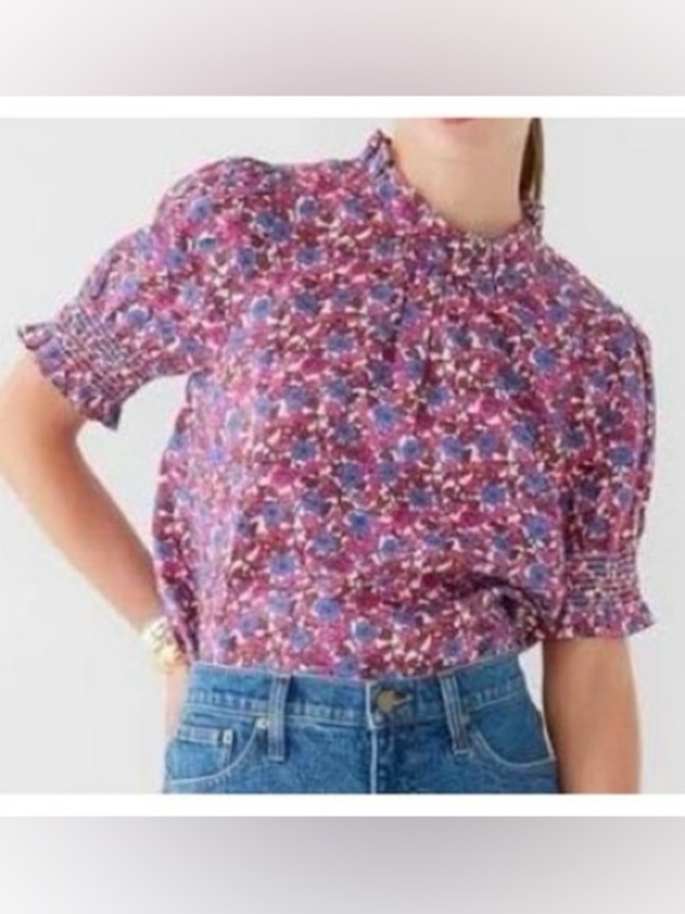 J. Crew 100% Linen Vibrant Floral Puff Sleeve Cottagecore Blouse Small